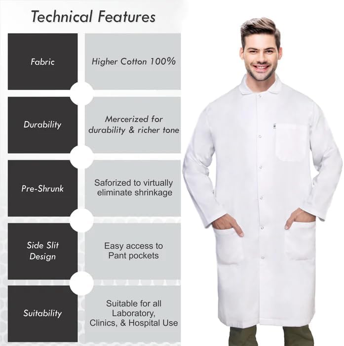 DR Instruments unisex-adult Knee Length Long Lab Coat for Medical Srudents, Doctors and Pharmacy Staff - Image 2
